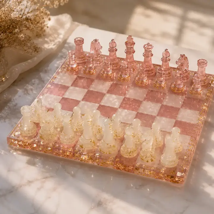 Pink resin chess set