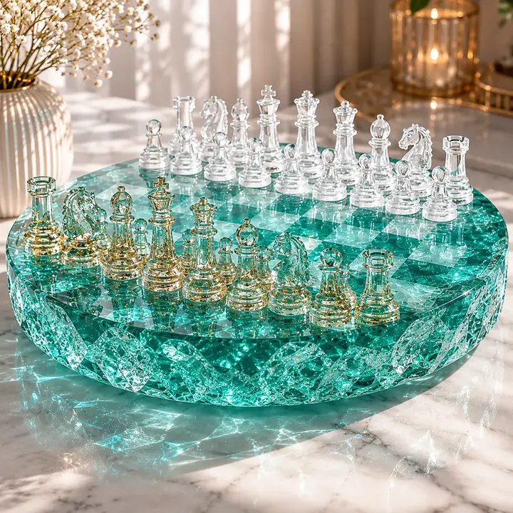 Teal resin chess set
