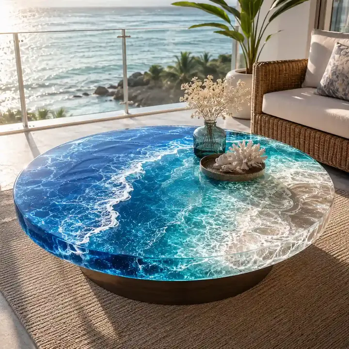 Ocean-wave resin table top